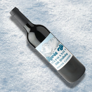 Retro Après Ski Winter Berg Verjaardagsfeestje Wijn Etiket