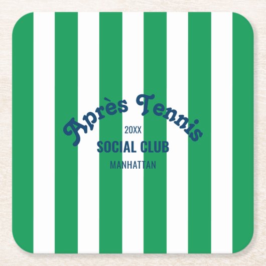 Retro Après Tennis Social Club Green Stripe  Kartonnen Onderzetters (Voorkant)
