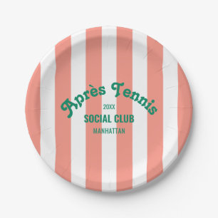 Retro Après Tennis Social Club Roze Streep Rond Papieren Bordje