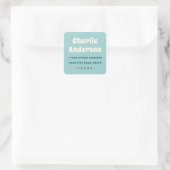 Retro aqua blauwe retouradres vierkante sticker (Tas)