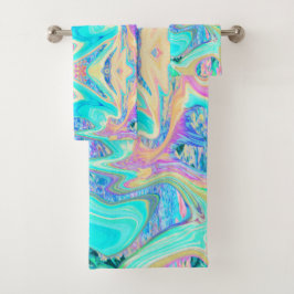 Retro Aqua Blauwe Vloeibare Kunst op Abstract Hydr Bad Handdoek