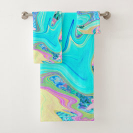Retro Aqua Blauwe Vloeibare Kunst op Abstracte Hor Bad Handdoek