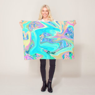 Retro Aqua Blauwe Vloeibare Kunst op Abstracte Hor Fleece Deken