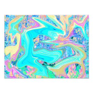 Retro Aqua Blauwe Vloeibare Kunst op Abstracte Hor Foto Afdruk
