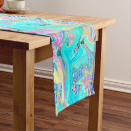Retro Aqua Blauwe Vloeibare Kunst op Abstracte Hor Korte Tafelloper