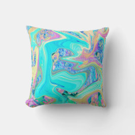 Retro Aqua Blauwe Vloeibare Kunst op Abstracte Hor Kussen