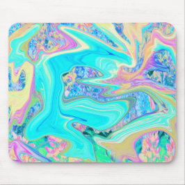 Retro Aqua Blauwe Vloeibare Kunst op Abstracte Hor Muismat