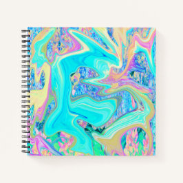 Retro Aqua Blauwe Vloeibare Kunst op Abstracte Hor Notitieboek