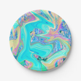 Retro Aqua Blauwe Vloeibare Kunst op Abstracte Hor Papieren Bordje