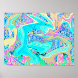 Retro Aqua Blauwe Vloeibare Kunst op Abstracte Hor Poster
