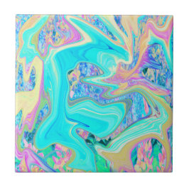 Retro Aqua Blauwe Vloeibare Kunst op Abstracte Hor Tegeltje