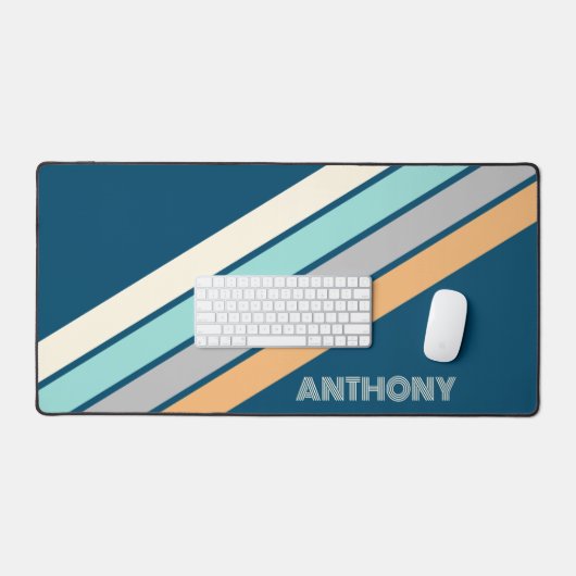 Retro Aqua Blauwgroen Blauw Geel Grijs Zwart Strep Bureaumat (Keyboard & Muis)