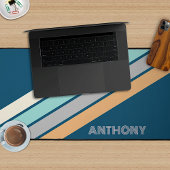 Retro Aqua Blauwgroen Blauw Geel Grijs Zwart Strep Bureaumat