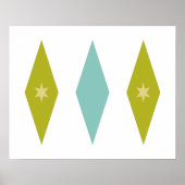 Retro Aqua Blue Green Yellow Stars Diamonds Poster (Voorkant)