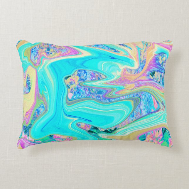 Retro Aqua Blue Liquid Art over Abstracte brandkra Accent Kussen (Voorkant)