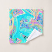 Retro Aqua Blue Liquid Art over Abstracte brandkra Bad Handdoek (Wasdoekje)