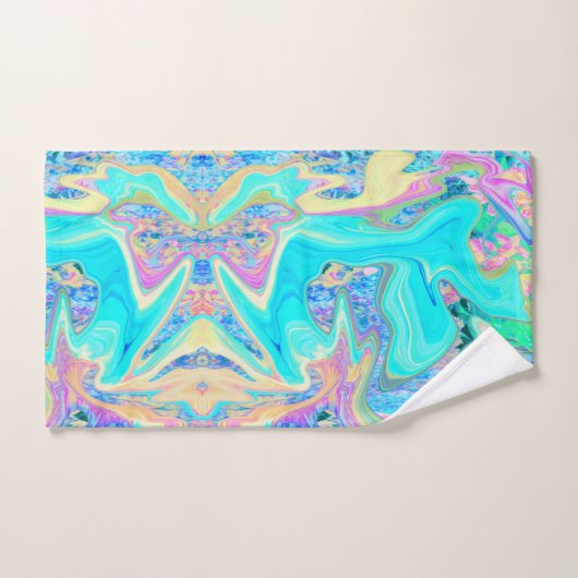 Retro Aqua Blue Liquid Art over Abstracte brandkra Bad Handdoek (Handdoek)