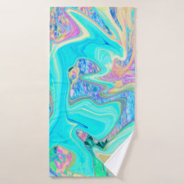 Retro Aqua Blue Liquid Art over Abstracte brandkra Badhanddoek