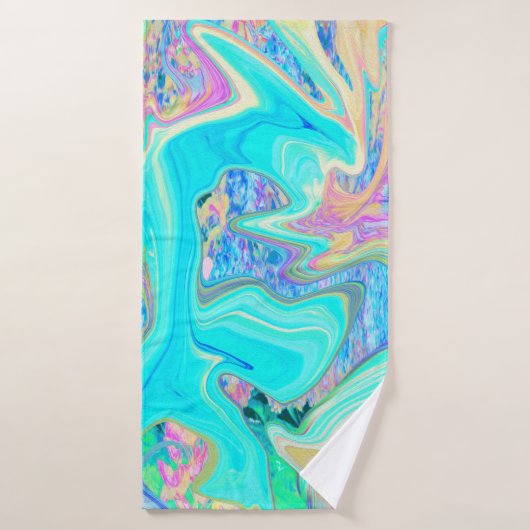 Retro Aqua Blue Liquid Art over Abstracte brandkra Badhanddoek (Badhanddoek)