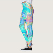 Retro Aqua Blue Liquid Art over Abstracte brandkra Leggings (Links)
