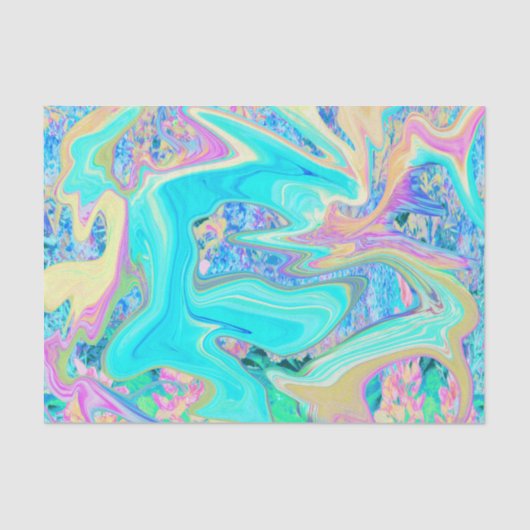 Retro Aqua Blue Liquid Art over Abstracte brandkra Tissuepapier (Voorkant)