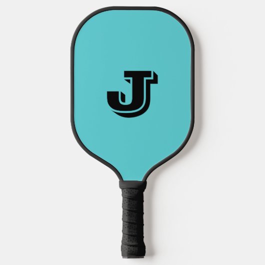 Retro Aqua Blue Minimalist Monogrammed Pickleball Paddle (Voorkant)