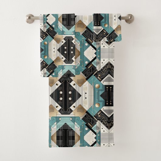 Retro Aqua Diamond Mid Century Modern Towel Set Bad Handdoek (Insitu)