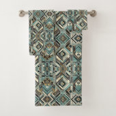 Retro Aqua Diamond Mid Century Modern Towel Set Bad Handdoek (Insitu)