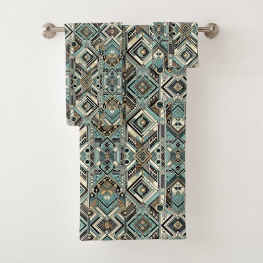 Retro Aqua Diamond Mid Century Modern Towel Set Bad Handdoek (Insitu)