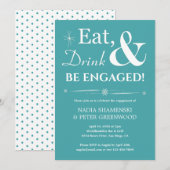 Retro Aqua Eat Drink wordt verloofd Verlovingsfees Kaart (Voorkant / Achterkant)