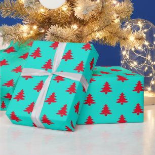 Retro Aqua en rode kerstbomen Cadeaupapier