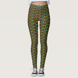 Retro Aqua, Green en Brown Polka Dots Leggings