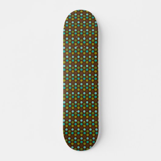 Retro Aqua, Green en Brown Polka Dots Persoonlijk Skateboard (Voorkant)
