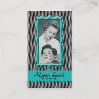 Retro Aqua Houndstooth Esthetician Visitekaartje