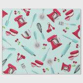 Retro Aqua Keuken Gadget Cadeaupapier (Vlak)