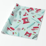 Retro Aqua Keuken Gadget Cadeaupapier<br><div class="desc">Retro Aqua Keuken Gadget unieke op maat gemaakte inpakpapier. Perfect voor een keukenthema cadeau.</div>