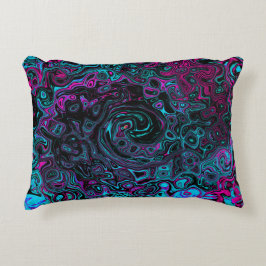 Retro Aqua Magenta en Black Abstract Swirl Accent Kussen