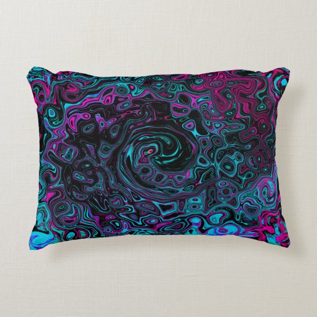 Retro Aqua Magenta en Black Abstract Swirl Accent Kussen (Voorkant)