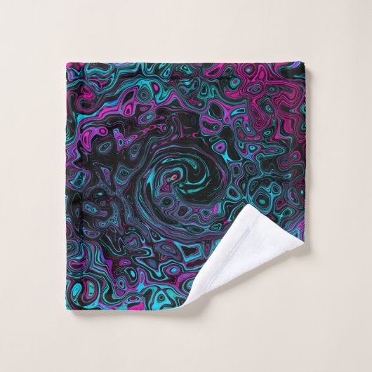 Retro Aqua Magenta en Black Abstract Swirl Bad Handdoek (Wasdoekje)