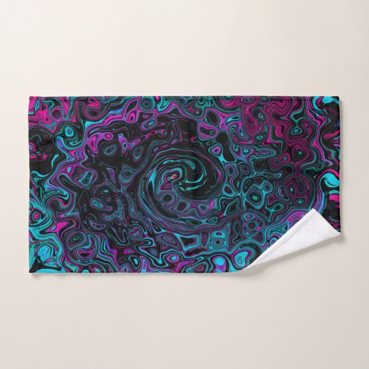 Retro Aqua Magenta en Black Abstract Swirl Bad Handdoek (Handdoek)