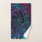 Retro Aqua Magenta en Black Abstract Swirl Bad Handdoek (Handdoek)