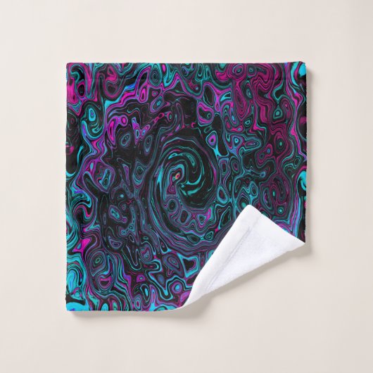 Retro Aqua Magenta en Black Abstract Swirl Bad Handdoek (Wasdoekje)