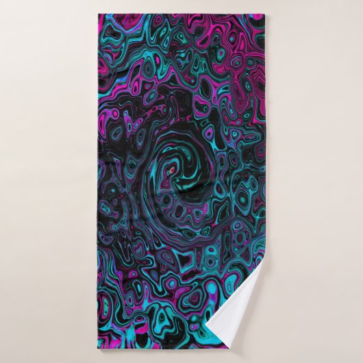 Retro Aqua Magenta en Black Abstract Swirl Badhanddoek (Badhanddoek)