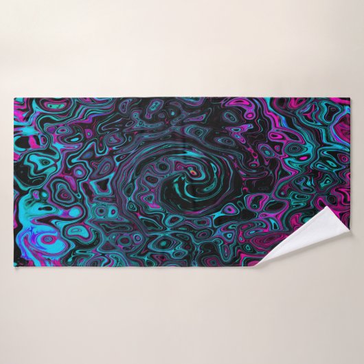 Retro Aqua Magenta en Black Abstract Swirl Badhanddoek (Badhanddoek)
