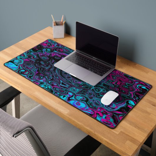 Retro Aqua Magenta en Black Abstract Swirl Bureaumat (Kantoor 2)