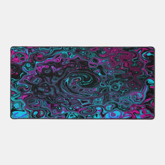 Retro Aqua Magenta en Black Abstract Swirl Bureaumat (Voorkant)
