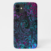 Retro Aqua Magenta en Black Abstract Swirl Case-Mate iPhone Case (Achterkant)