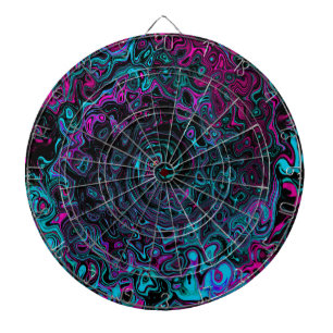 Retro Aqua Magenta en Black Abstract Swirl Dartbord