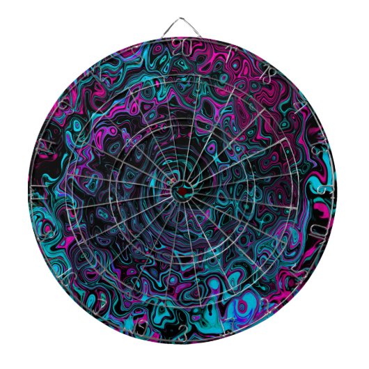 Retro Aqua Magenta en Black Abstract Swirl Dartbord (Voorkant)