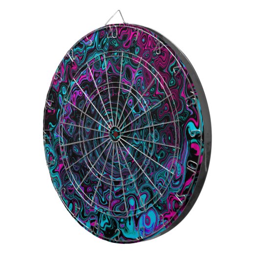Retro Aqua Magenta en Black Abstract Swirl Dartbord (Voorkant Rechts)